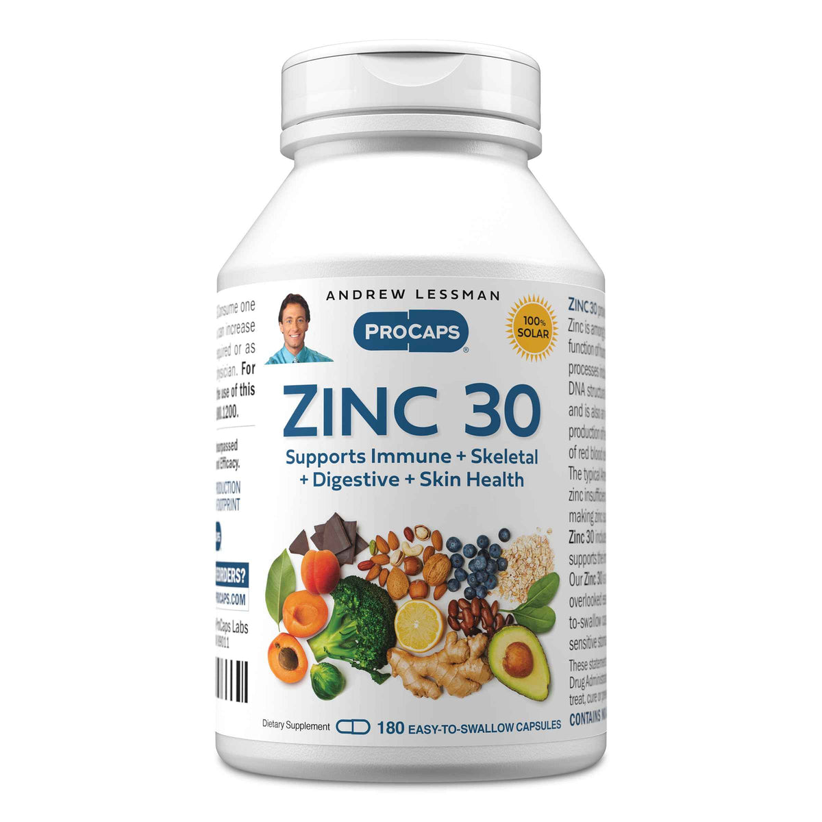 Andrew Lessman ProCaps Zinc 30mg with L-Lysine 60 Capsules - Chelated Zinc Citrate for enhanced absorption with L-Lysine. Supports immune, skin & enzyme function.