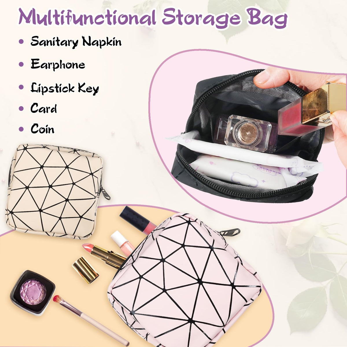 Yazabai Sanitary Napkin Storage Bag Pouch 4PCS Pads and Tampons Bags Pouches Portable