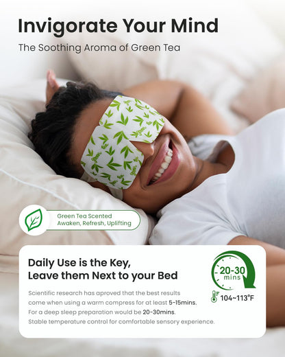 16-Pack Green Tea Steam Eye Masks – Antioxidant Warm Compress for Dry Eyes, Puffy Eyes & Fatigue | Self-Heating Disposable Travel Relaxation Set