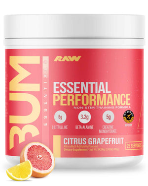 RAW Essential Performance Non-Stim Pre-Workout Powder - Preworkout for Endurance Strength & Focus Without Caffeine or Stimulants - Creatine Monohydrate, L-Citrulline & Beta Alanine - Blue Rathberry