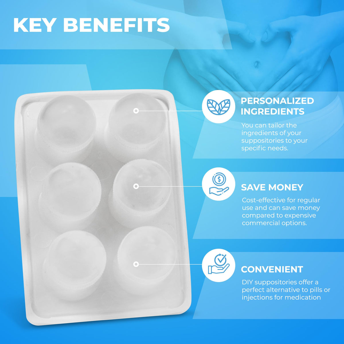 Suppository Molds Kit - Made in France, 3 Sizes (1ml, 2ml, 3ml), Reusable Suppositories Mold - 4 Trays