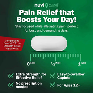 NUVICARE Headache Relief with Acetaminophen 250 mg, Aspirin (NSAID) 250 mg, Caffeine 65 mg - Temporary Relief of Minor Aches & Pains - Compare to Excedrin Extra Strength Pain Reliever (2 Pack)
