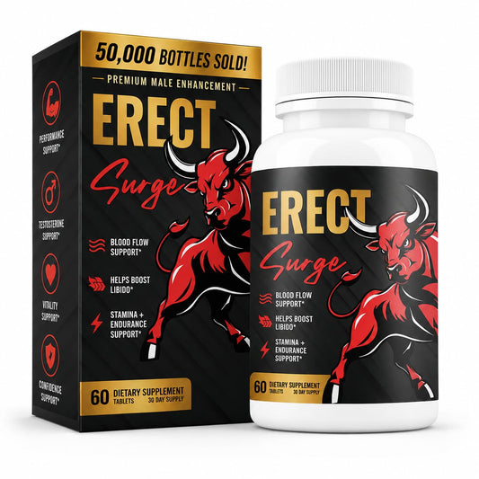 Erect SURGE™ - Supports Male Blood Flow for Performance, lntimacy, Hardness | Helps Boost Desire, Stamina & Size | 20 Ingredients for Men to Restore Confidence | 3rd Party Tested - 60 Pills