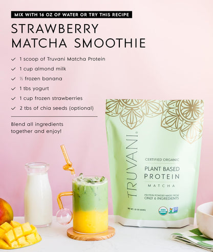 Truvani Organic Plant Based Protein Powder - Strawberry - 10 Servings - Vegan - 20g Pea Protein - Single Serving Travel Packets - Keto - Gluten & Dairy Free - Low Carb