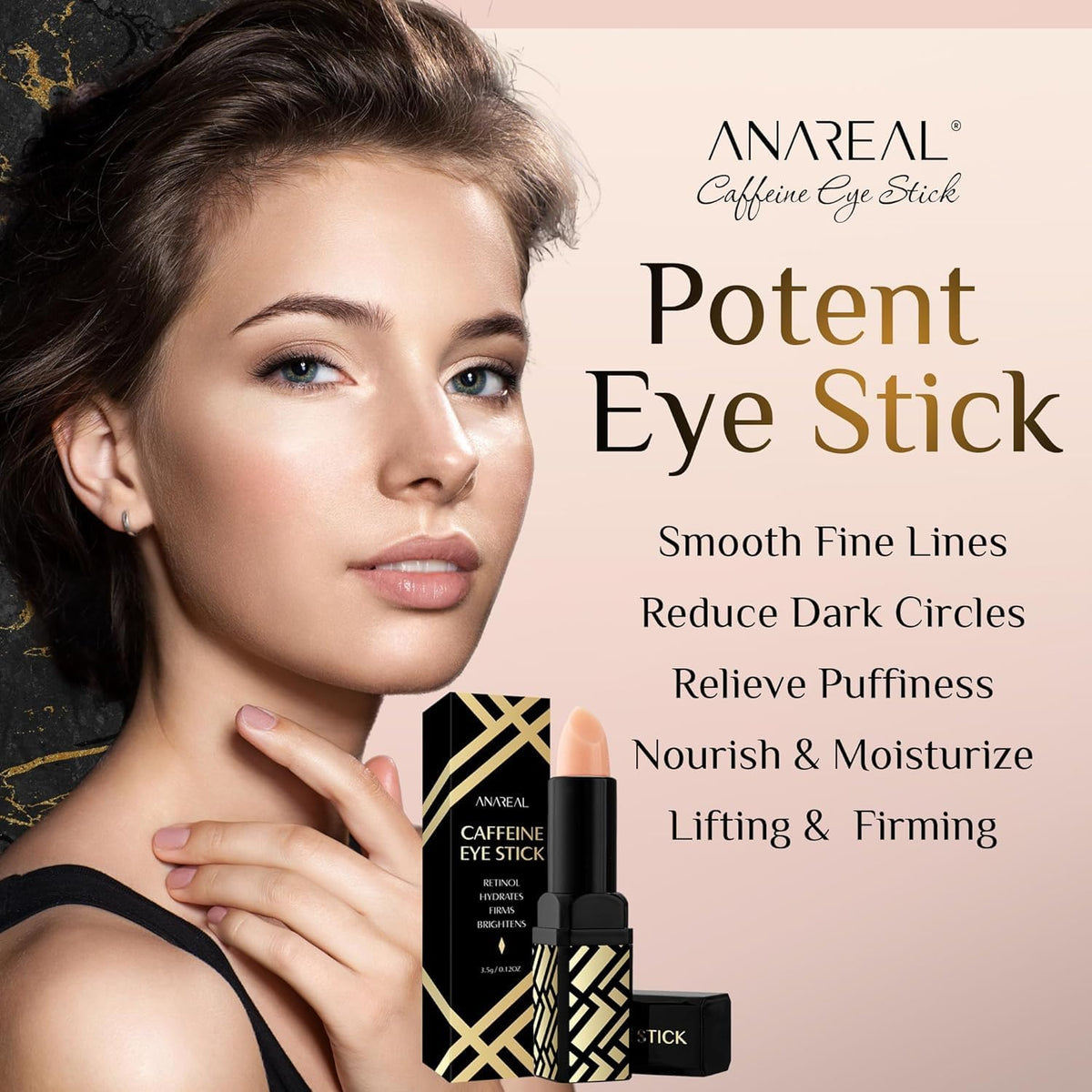 Caffeine Under Eye Balm Stick – Hydrating Eye Brightener with Retinol for Dark Circles & Puffiness