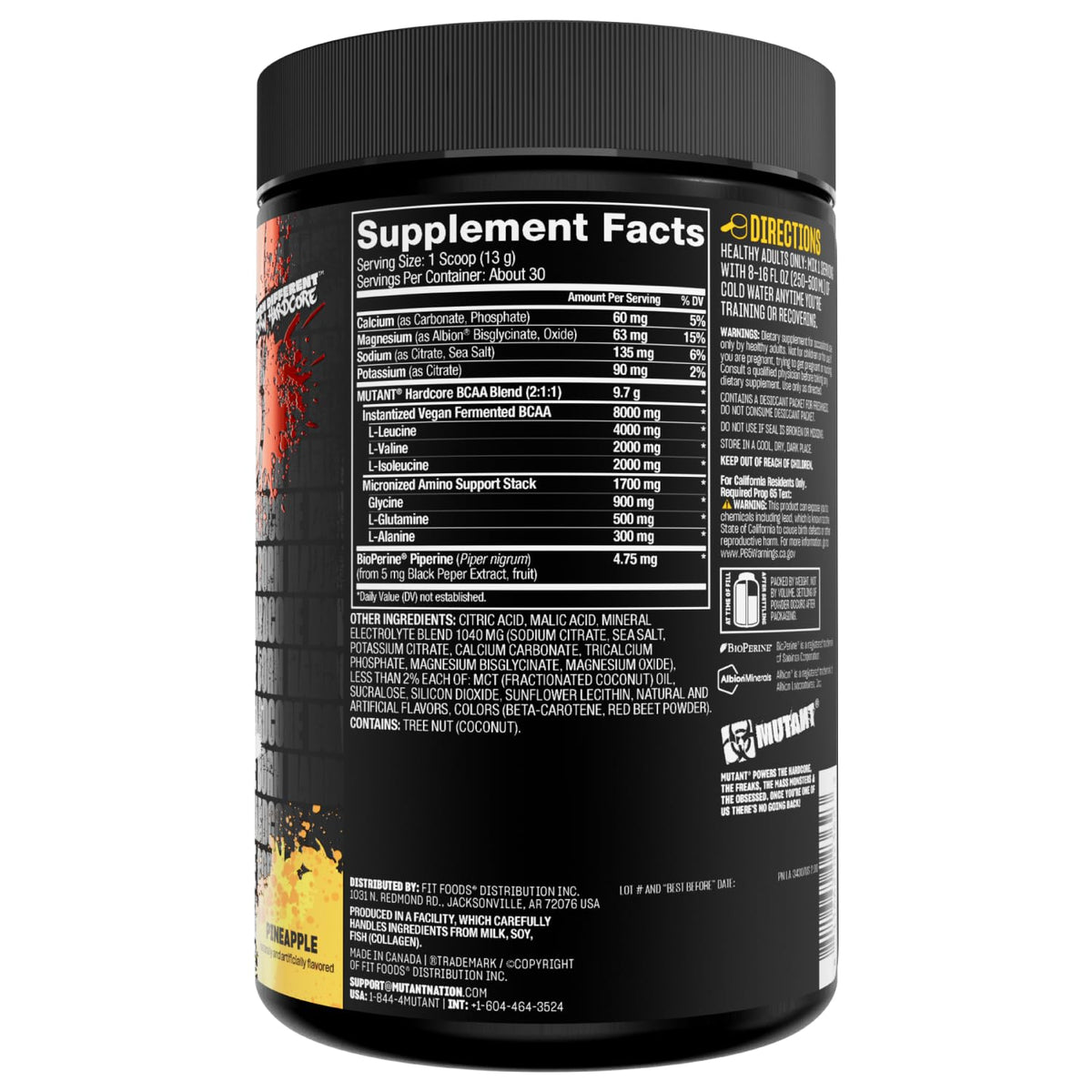 Mutant Hardcore BCAA - Pre, Intra or Post Workout - BCAA Next Level branched-Chain Amino Acids Supplement - Hydration + Recovery - 30 Serving - Blue Raspberry
