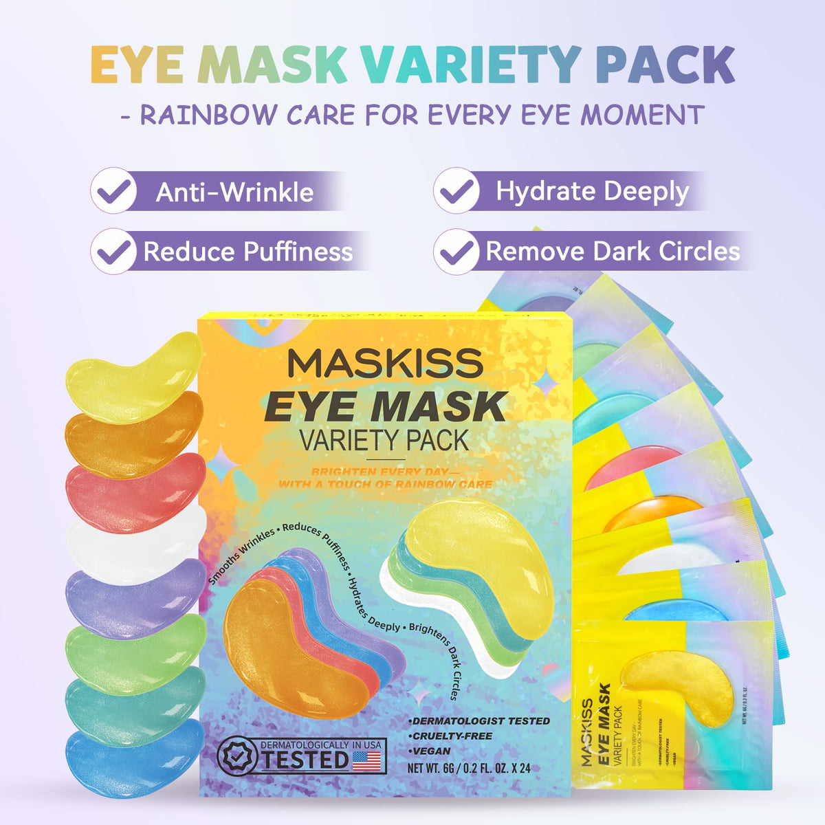 Maskiss Under Eye Patches Sampler Pack (8 Pairs) - 8 Colors Variety Eye Masks for Dark Circles & Puffiness