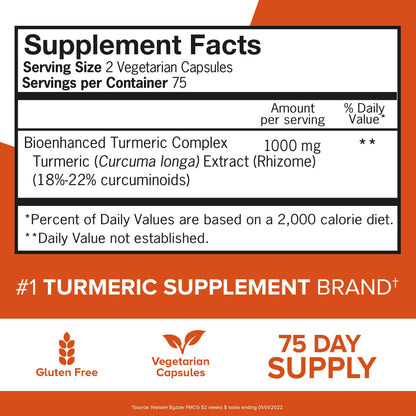 Qunol Turmeric Curcumin Supplement, 1000mg with Ultra High Absorption, for Joint Support, Extra Strength Capsules, 150 Count