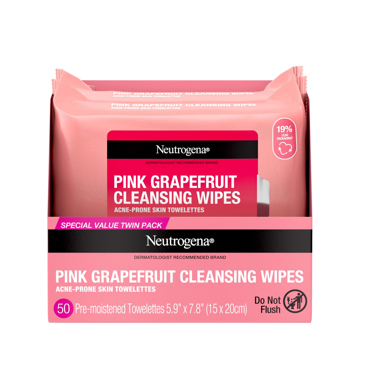 Neutrogena Makeup Remover Cleansing Towelettes, Pink Grapefruit, 25 Count, Twin Pack
