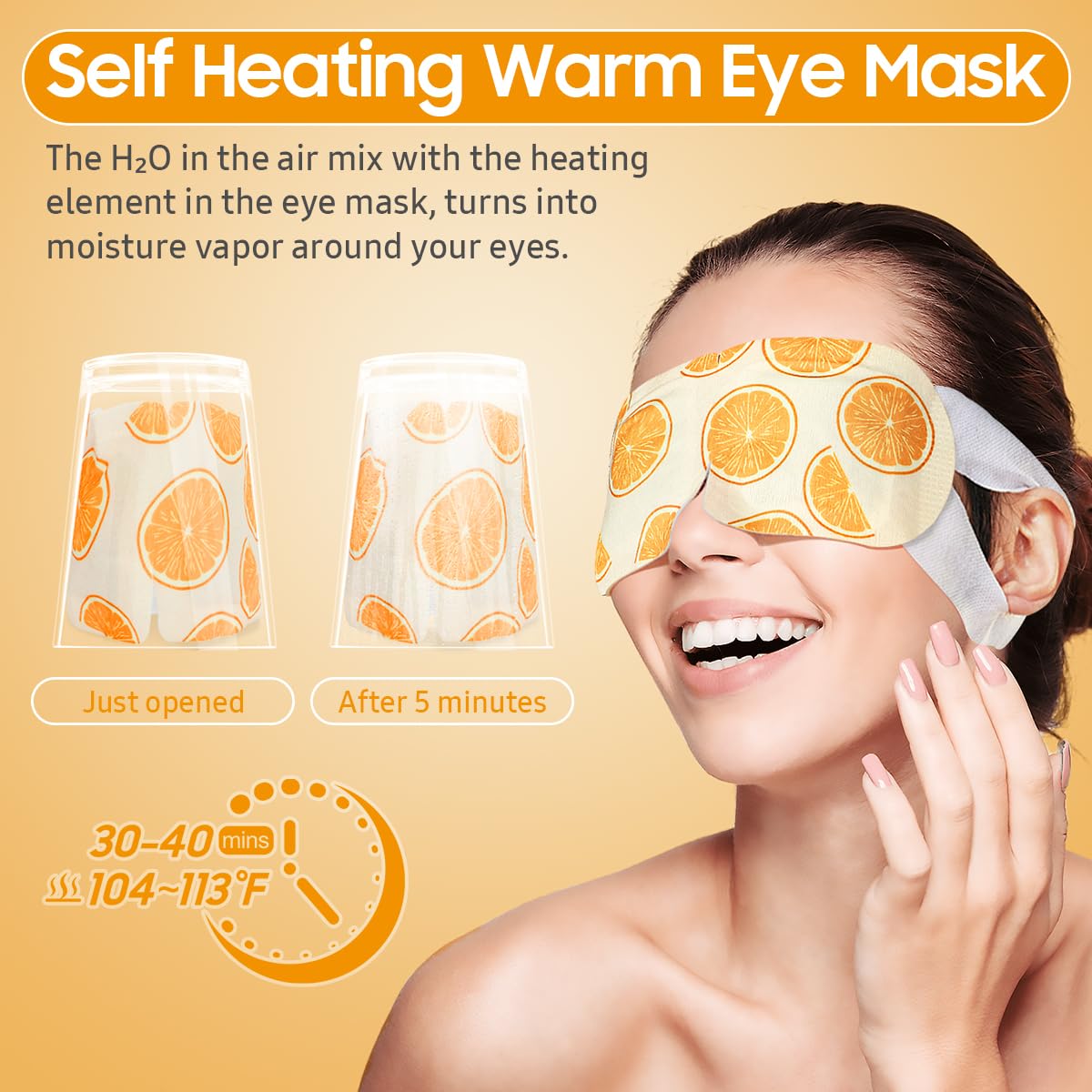 BeHoomi Self Heating Steam Eye Mask – Orange Scented Warm Compress Heated Eye Mask for Sleep, Spa & Relaxation (20 Pack)