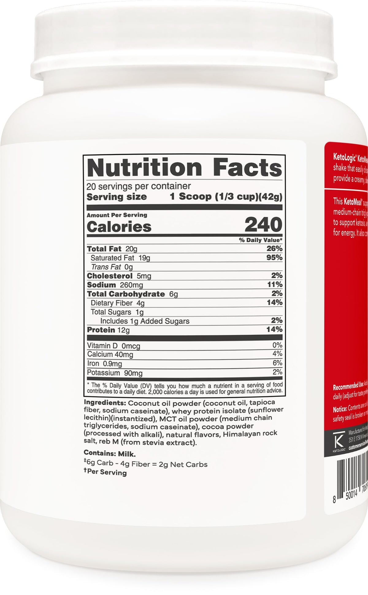 KetoLogic Keto Meal Replacement Shake Powder (Chocolate) 20 Servings