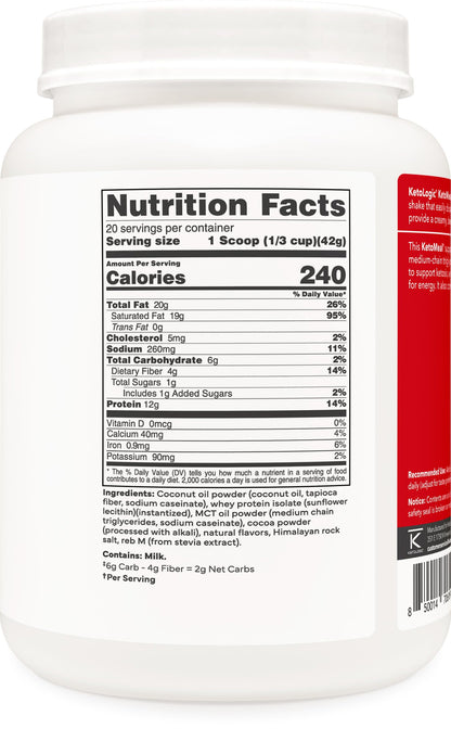 KetoLogic Keto Meal Replacement Shake Powder (Chocolate) 20 Servings