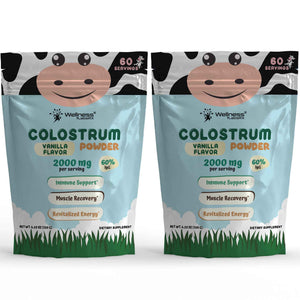 Colostrum Powder 2000mg - Vanilla Flavor, 60% IgG Bovine Colostrum Supplement for Gut Health, Immune Support, Clean Skin, Anti-Aging, Grass-Fed Calostro Bovino Powder, Keto, Gluten-Free - 60 Servings