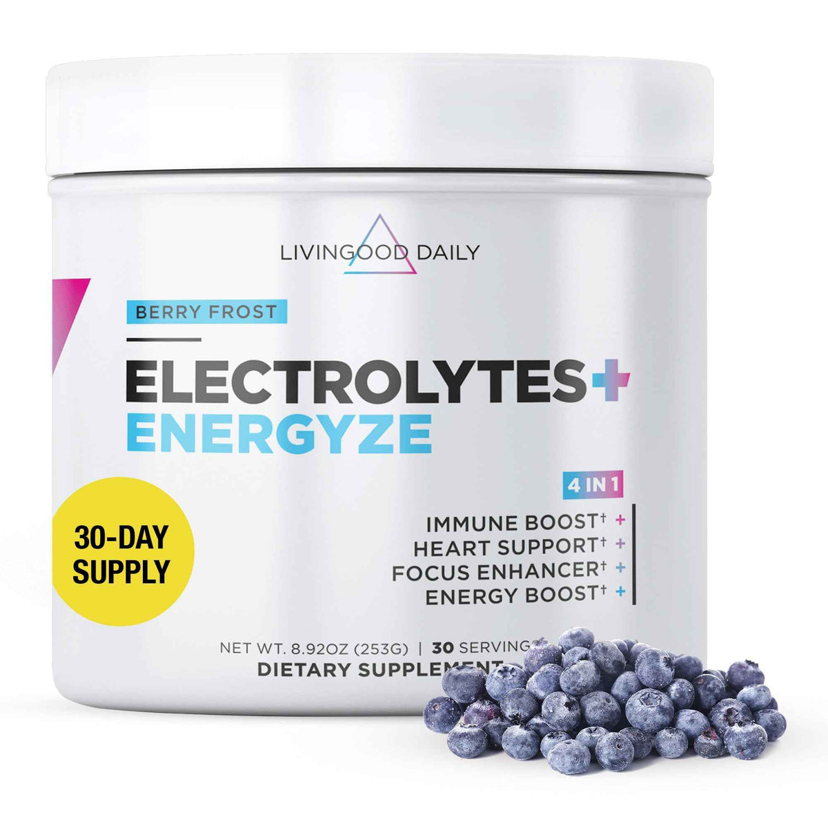 Livingood Daily Electrolytes Powder Strawberry Lemonade, 30 Servings - 4in1 Hydration Powder with Vitamin C, Taurine, D Ribose & FOS, Sugar Free Electrolyte Drink Mix, Keto, Gluten Free - Made in USA