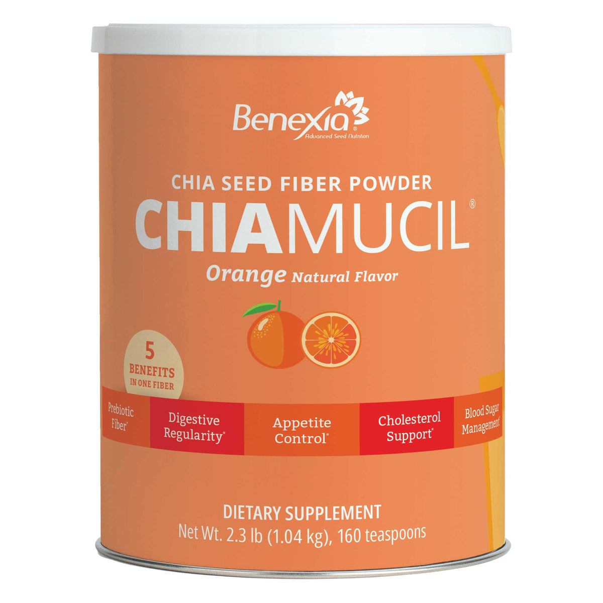 BENEXIA Chiamucil Prebiotic Chia & Inulin Fiber Powder, Orange, 80 Serv