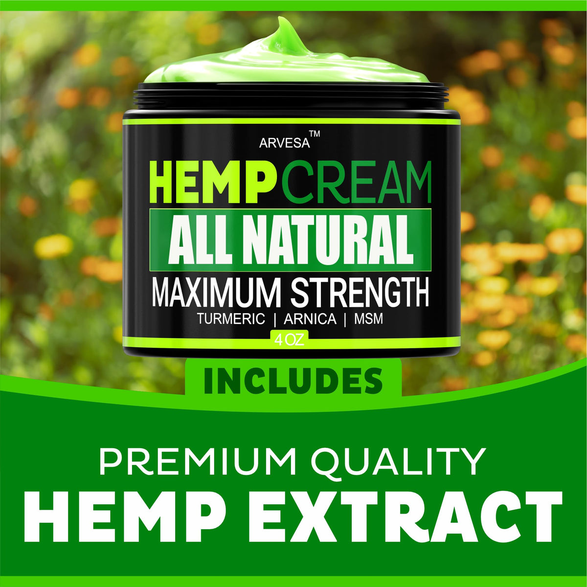 Natural Hemp Cream - Maximum Strength Gel - Hemp Cream with Arnica, MSM, Glucosamine, Menthol, Aloe, Turmeric, Boswellia - Fast Absorption, Non-Greasy, Lightweight - Advanced Formula - 4 oz