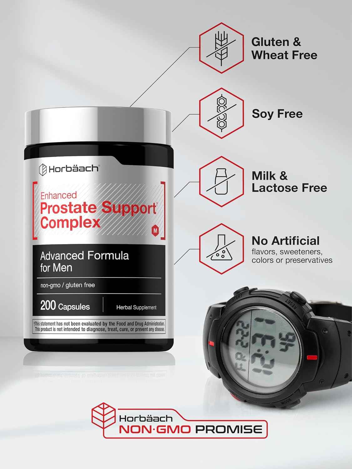 Horbaach Prostate Supplement for Men - 200 Capsules - Advanced Complex with Saw Palmetto, Pygeum, Stinging Nettle - Non-GMO and Gluten Free