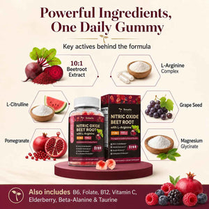 Totaria Beet Root Gummies - Blood Pressure & Cardiovascular Support, Beetroot Supplement with Grape Seed, Pomegranate - Nitric Oxide Gummies for Heart Health, Circulation, Vegan, Non-GMO, Sugar Free