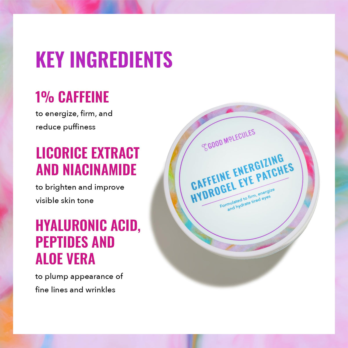 Good Molecules Caffeine Energizing Hydrogel Eye Patches – Hyaluronic Acid Eye Masks for Puffiness & Dark Circles (30 Pairs)