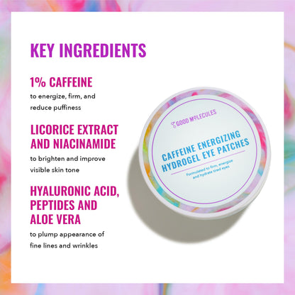 Good Molecules Caffeine Energizing Hydrogel Eye Patches – Hyaluronic Acid Eye Masks for Puffiness & Dark Circles (30 Pairs)