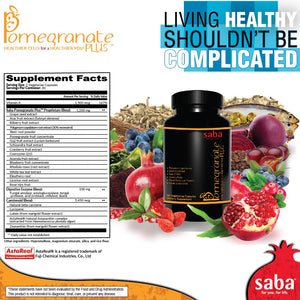 Saba Pomegranate Plus – Antioxidant Supplement with Astaxanthin & Adaptogens | Immune, Skin, Heart & Brain Support | Daily Stress & Cellular Wellness | 60 Capsules SabaBuy Supplements Australia
