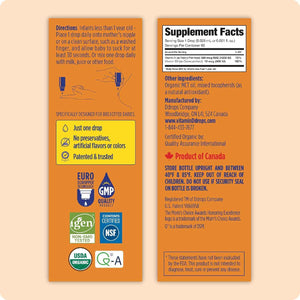 Ddrops Baby Organic Liquid Vitamins A&D Drops for Infants, 60 Drops. Supports Babies’ Eye Health, Bone Development and Immune Function. Certified Organic, Non-GMOs, Allergy-Friendly