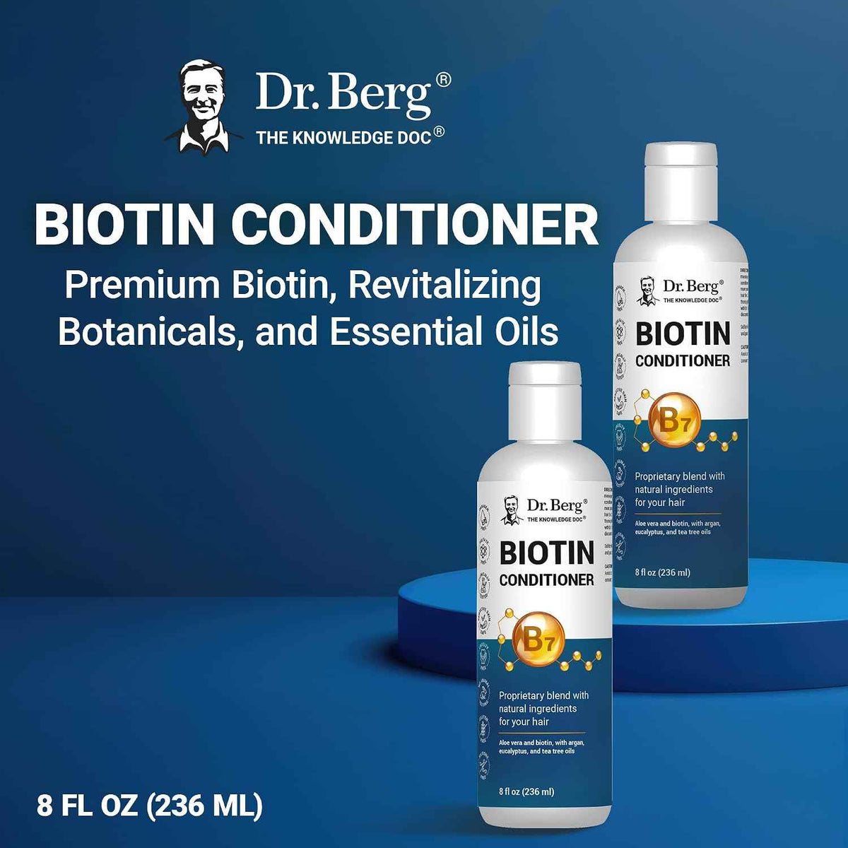 Dr. Berg Biotin Conditioner for Men & Women (Improved High-Performance Formula) - Independently Tested & Certified Paraben- Sulfate- & Silicone-Free - Infused w/Biotin, Argan & Botanicals - 8 Fl oz