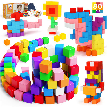 TOY Life Primary Magnetic Blocks, 80-Piece STEM Set, Ages 3-8