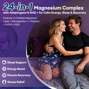 Migcopat Magnesium Complex w/Magnesium Glycinate, Malate, Citrate - 24-in-1 Magnesium Supplement w/Ashwagandha, L-Theanine & NAD+ - Supports Calm, Energy, Muscle & Sleep - Non-GMO, 120 Vegan Caps