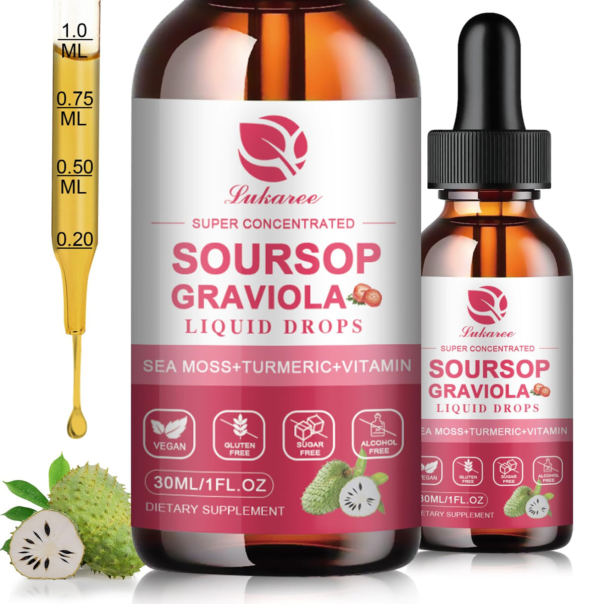 (2 Pack)Whole Soursop Graviola Leaf Extract Liquid Drop with Irish Sea Moss - Herbal Soursop Bitters Liquid for Cell Support & Regeneration, Immunity and Gut Health丨Vegan, Non-GMO, Natural Flavor,1 Fl Oz