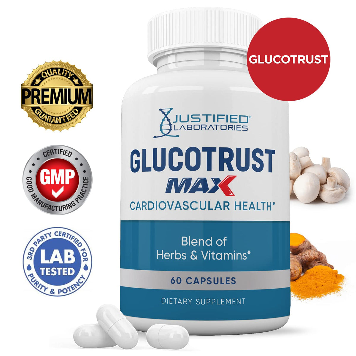 Justified Laboratories (5 Pack) Glucotrust Max 1295MG Formula Supplement Pills 300 cap