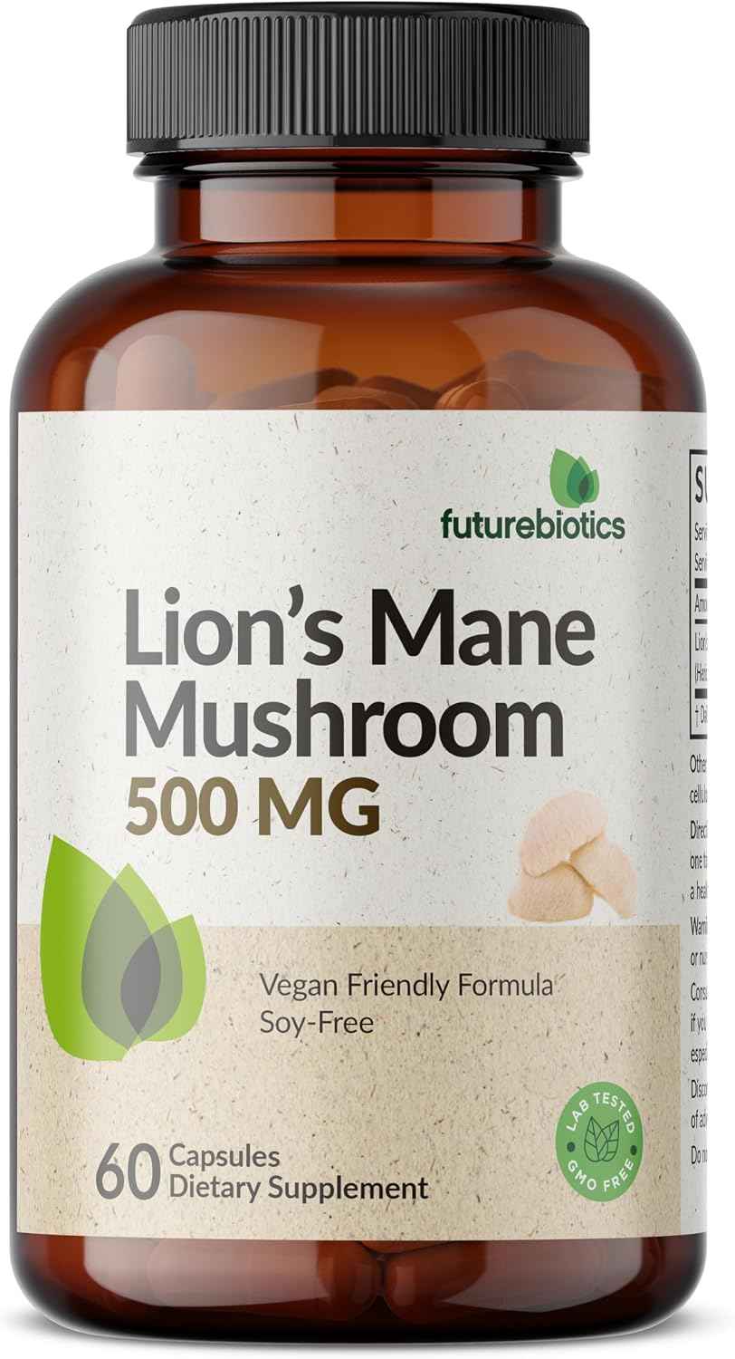 Futurebiotics Lion's Mane Mushroom 500 MG Vegan Friendly Formula, 60 Capsules