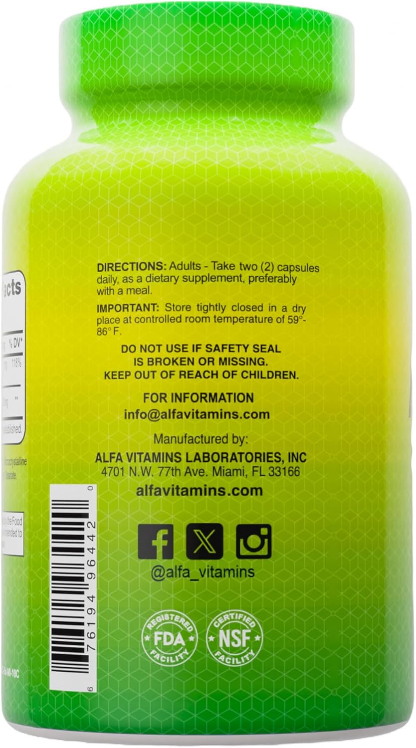 ALFA VITAMINS Moringa with Vitamin B6 Nutrient-Rich Superfood Supplement with Antioxidants & Essential B Vitamins - 100 Capsules (2-Pack)
