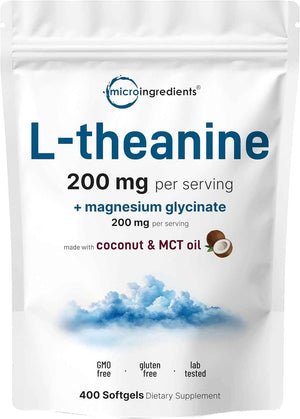 Micro Ingredients 8-in-1 Multi Collagen Capsules & L-Theanine 200mg with Magnesium Glycinate Softgels - Grass-Fed Collagen Peptides - Amino Acid & Mineral Complex Bundle 2 Pack