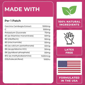 Garcinia Cambogia Patches (Pack of 60) - 100% Natural Patch for Women - For Women and Men, With B12 & Potassium, Energy, Focus & Body Support, Enhanced Formula