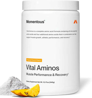 Momentous Vital Aminos Powder Supplement - BCAA & EAA - Tropical Punch - NSF Certified for Sport - GMO- & Gluten-Free - 30 Servings - Package May Vary