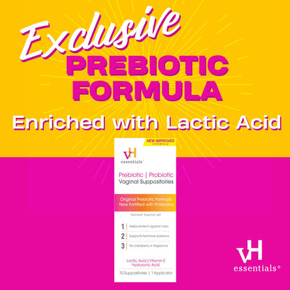 vH essentials Prebiotic PH Balanced Vaginal SuppositoriesBox, Original Version, 15 Count