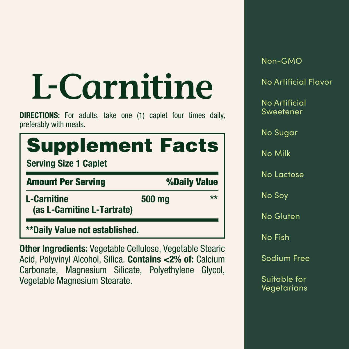 Nature's Bounty L-Carnitine, Supports Heart Health & Fat Metabolism, Amino Acid Supplement, 500 mg, 30 Tablets