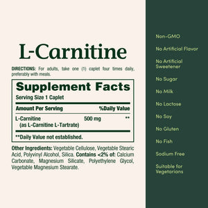 Nature's Bounty L-Carnitine, Supports Heart Health & Fat Metabolism, Amino Acid Supplement, 500 mg, 30 Tablets