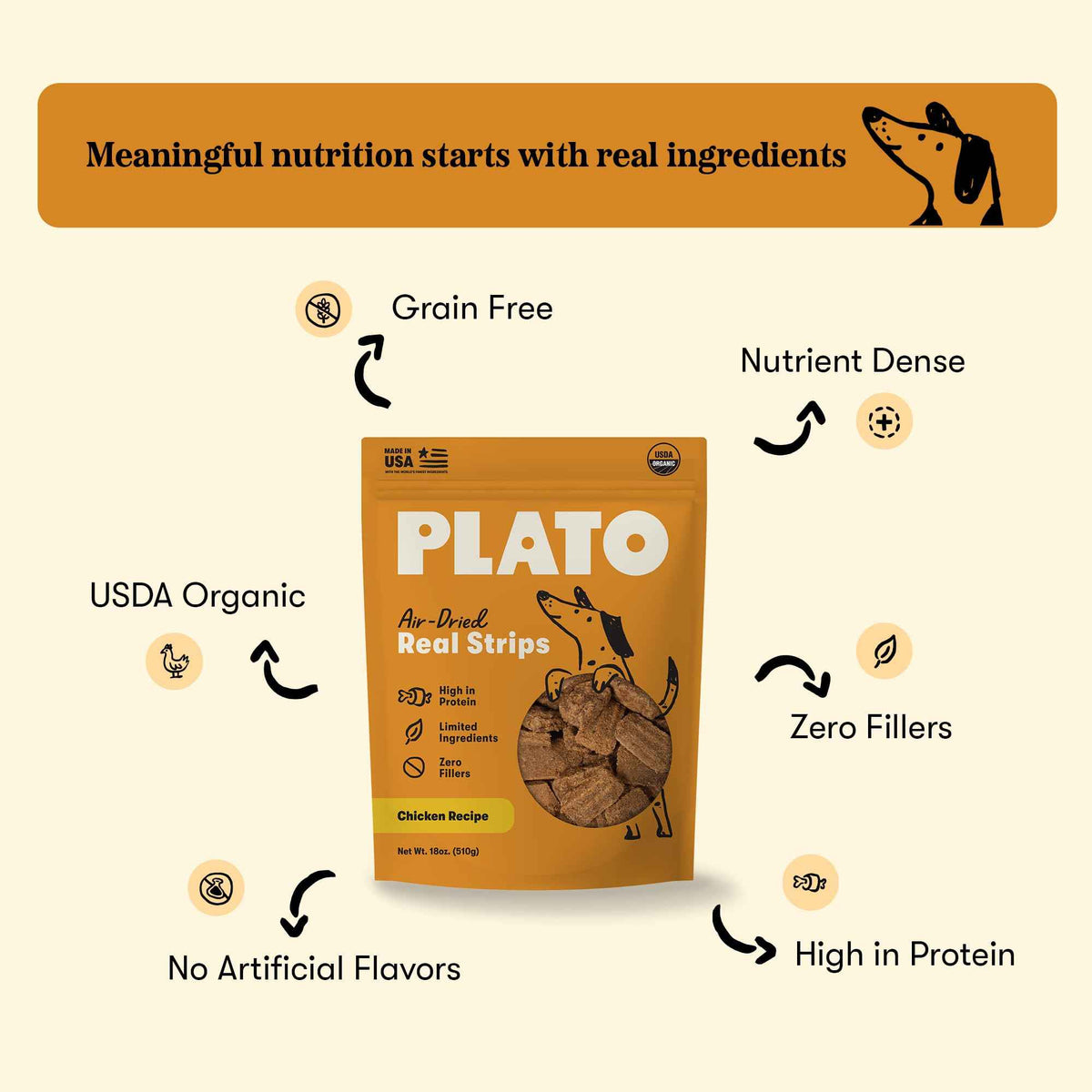 Plato Real Strips Turkey & Pumpkin Recipe Dog - 18 oz