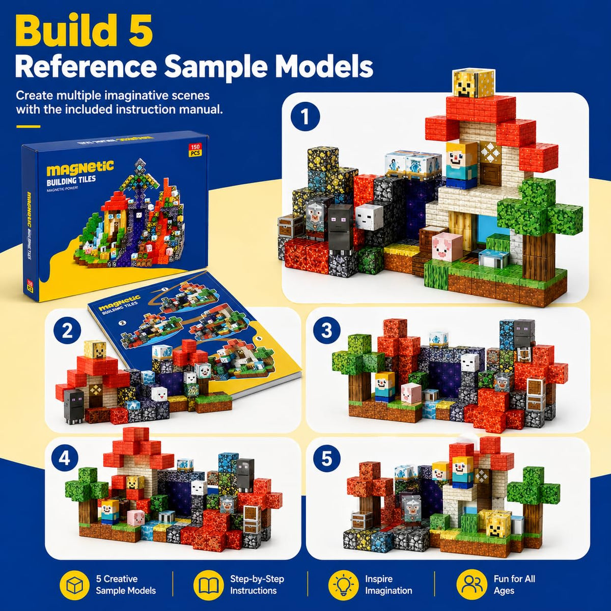 Magnetic Building Blocks 150PCS, 0.8in Stacking Cubes STEM Toy Kids Ages 3+