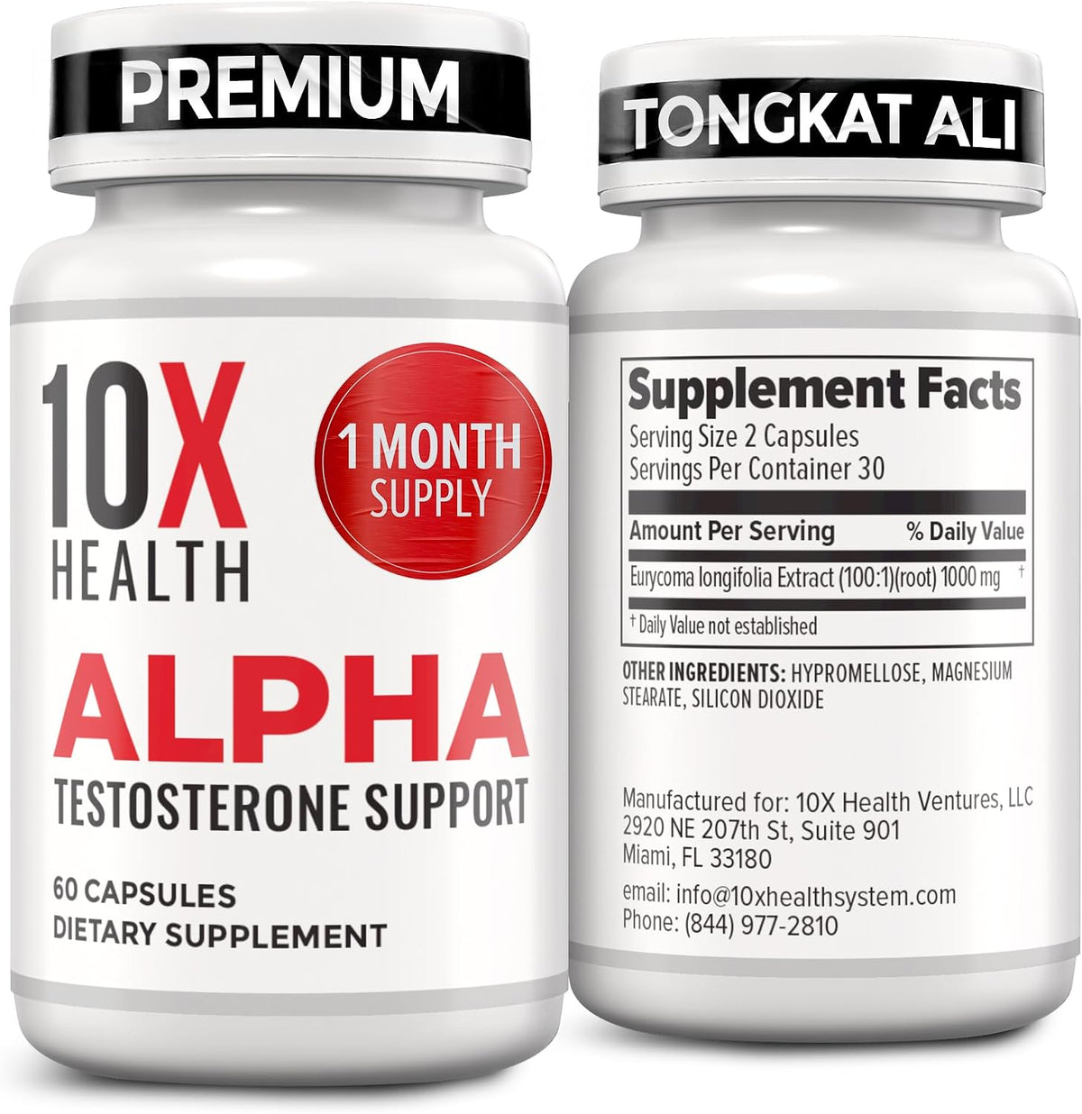 10X Health Tongkat Ali - 60 Capsules - Testosterone Booster for Men: Eurycoma Longifolia 1000mg, Strength, Vitality & Muscle Growth
