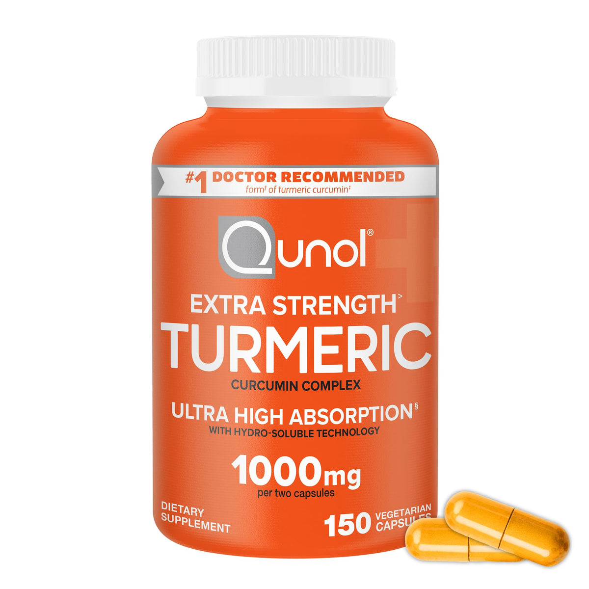 Qunol Turmeric Curcumin Supplement, 1000mg with Ultra High Absorption, for Joint Support, Extra Strength Capsules, 150 Count