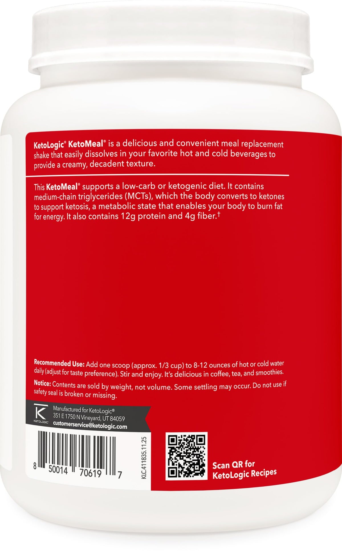 KetoLogic Keto Meal Replacement Shake Powder (Chocolate) 20 Servings