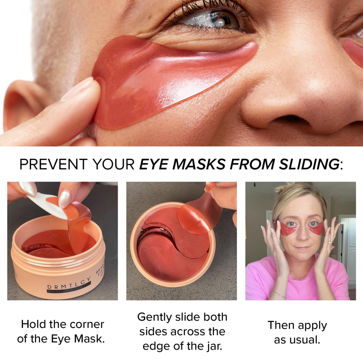 DRMTLGY Brightening Eye Masks (60 Count) – Biodegradable Hydrogel Patches with Caffeine, Peptides & Niacinamide for Dark Circles & Puffiness