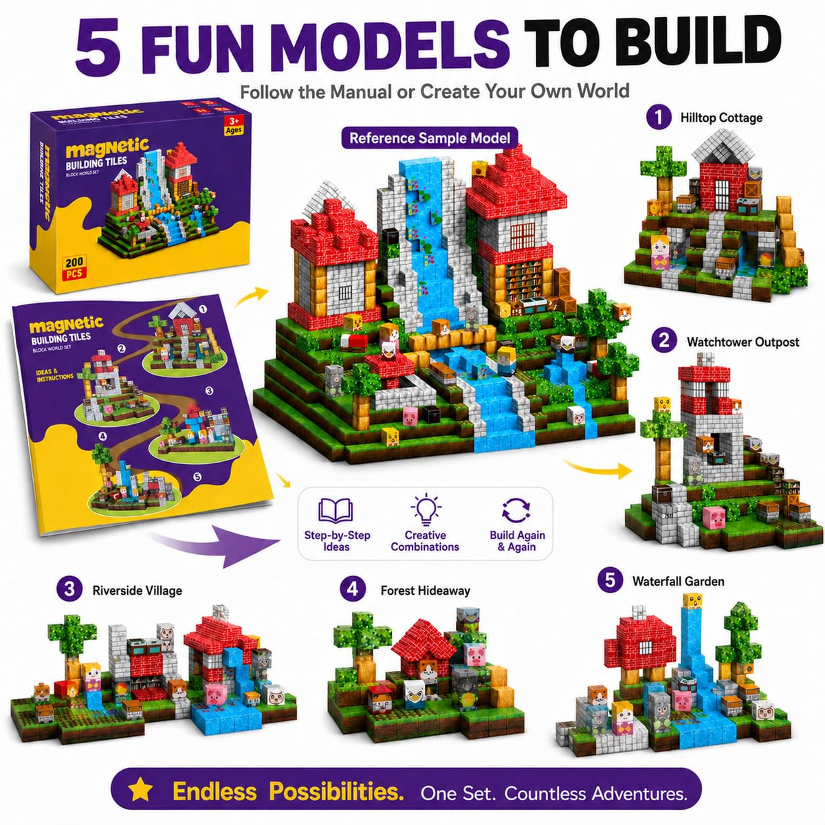 Magnetic Building Blocks 200PCS, 0.8in Stacking Cubes STEM Toy Kids Ages 3+