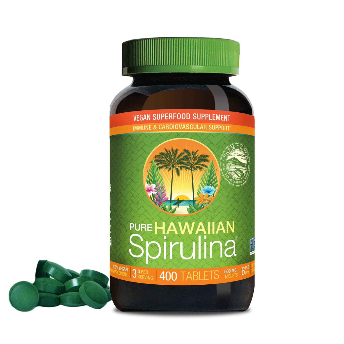 Nutrex Hawaii Pure Hawaiian Spirulina - Vegan Superfood, 500 mg Tablets, Farm Grown in Kona, Non-GMO