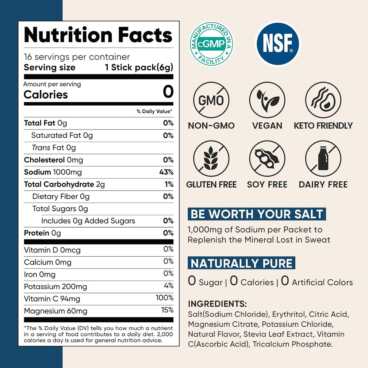 Venture Pal High Sodium Sugar-Free Electrolyte Powder Combo Pack - Hydration Drink Mix with Sodium, Potassium & Magnesium - Keto, Vegan & Paleo Friendly - Zero Calories - 32 Sticks Total