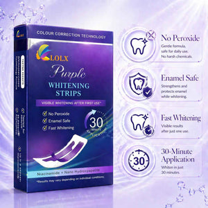 Purple Teeth Whitening Strips, Enamel Safe for Sensitive Teeth, Removes Yellow Stains & Bad Breath, Non-Slip Dry Strip Technology