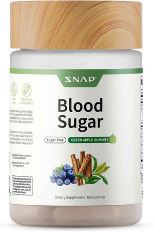 Snap Supplements Blood Sugar Gummies, Green Apple, 60 Sugar-Free Gummies - Support Already Healthy Blood Sugar Levels, with Cinnamon Bark, Blueberry Fruit Extract, Quercetin, (Packaging May Vary)